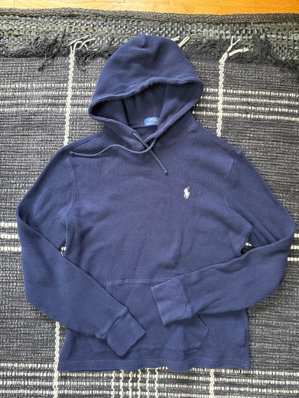 Ralph Lauren Navy Waffle Knit Hoodie with White Pony